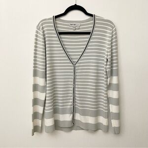 Lana Lee Gray Striped V-Neck Cardigan